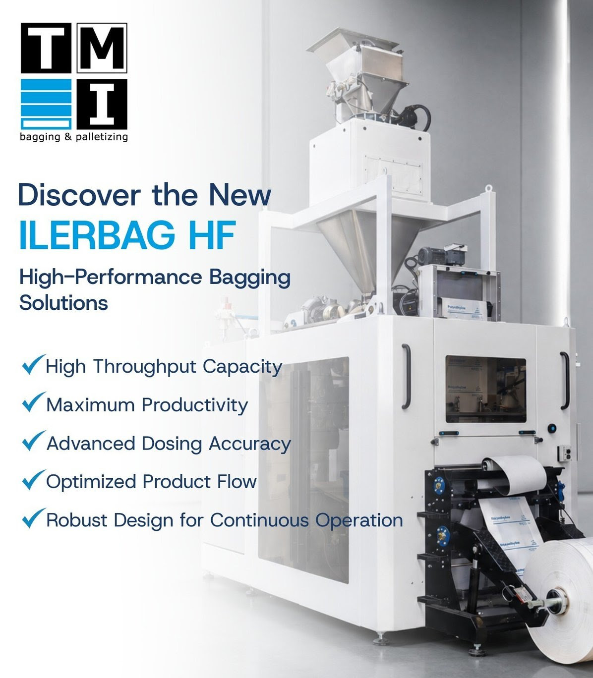 ILERBAG HF high-speed Form Fill Seal bagging machine packaging fine granular products with accurate dosing and dust control